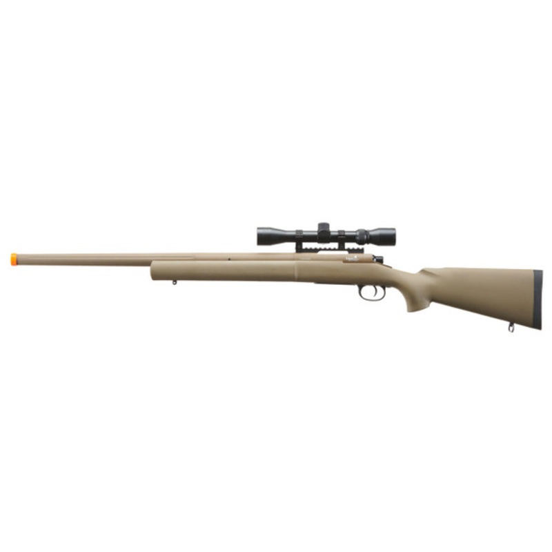 Lancer Tactical High FPS M24 Bolt Action Spring Powered Airsoft Sniper Rifle w/ Scope, Tan