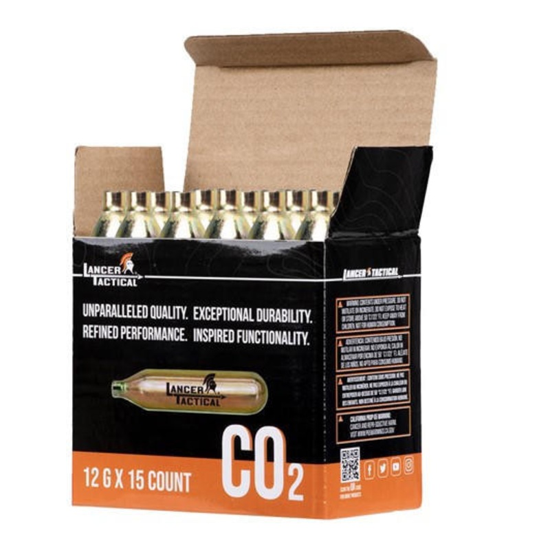 Lancer Tactical High Pressure 12 Gram CO2 Cartridges for Airsoft / Airguns, 15 Pack