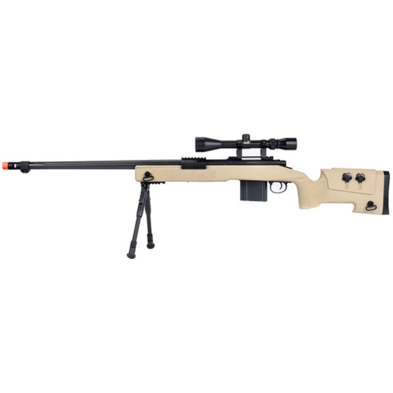 WellFire M40A3 Bolt Action Sniper Rifle w/ Scope & Bipod, Tan