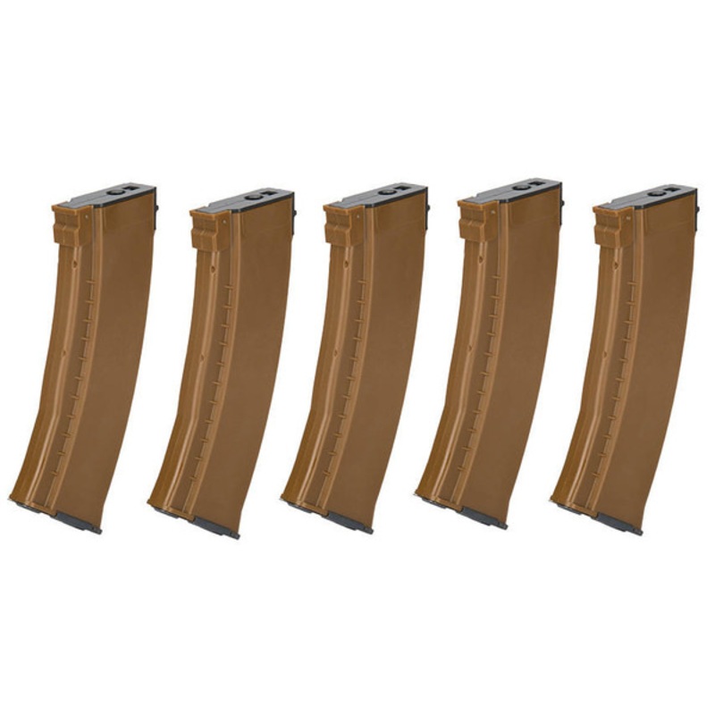 E&L AK74N 120rds Mid-cap Magazine 5 Pack, Brown