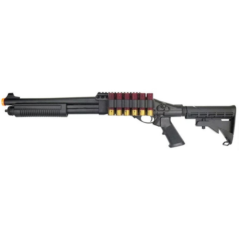 GE Full Metal RIS Tri-Burst w/ Retractable Stock Airsoft Shotgun, Black