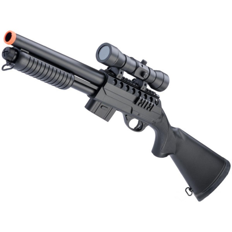 Double Eagle M47 Airsoft Spring Shotgun w/ Full Stock and Detachable Magazine, Black