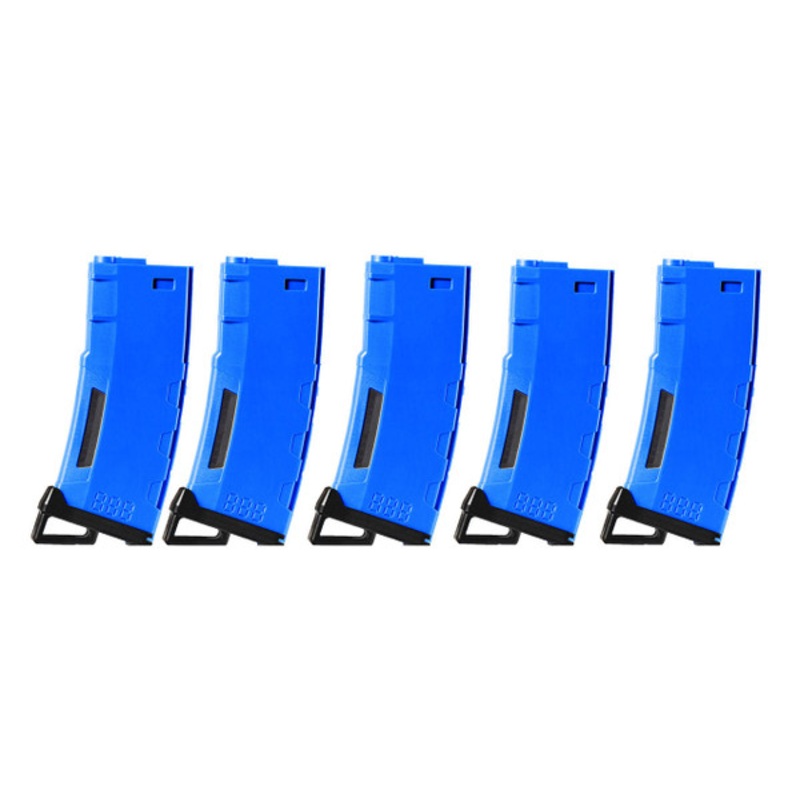 Lancer Tactical 130 Round High Speed Mid-Cap M4 Airsoft Magazine, Blue, 5 Pack