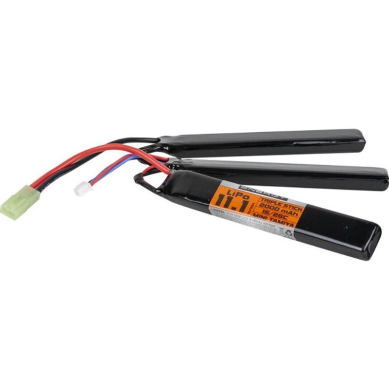 Valken Energy LiPo 11.1v 2000mAh 15C/25C Triple Stick Battery, Mini Tamiya