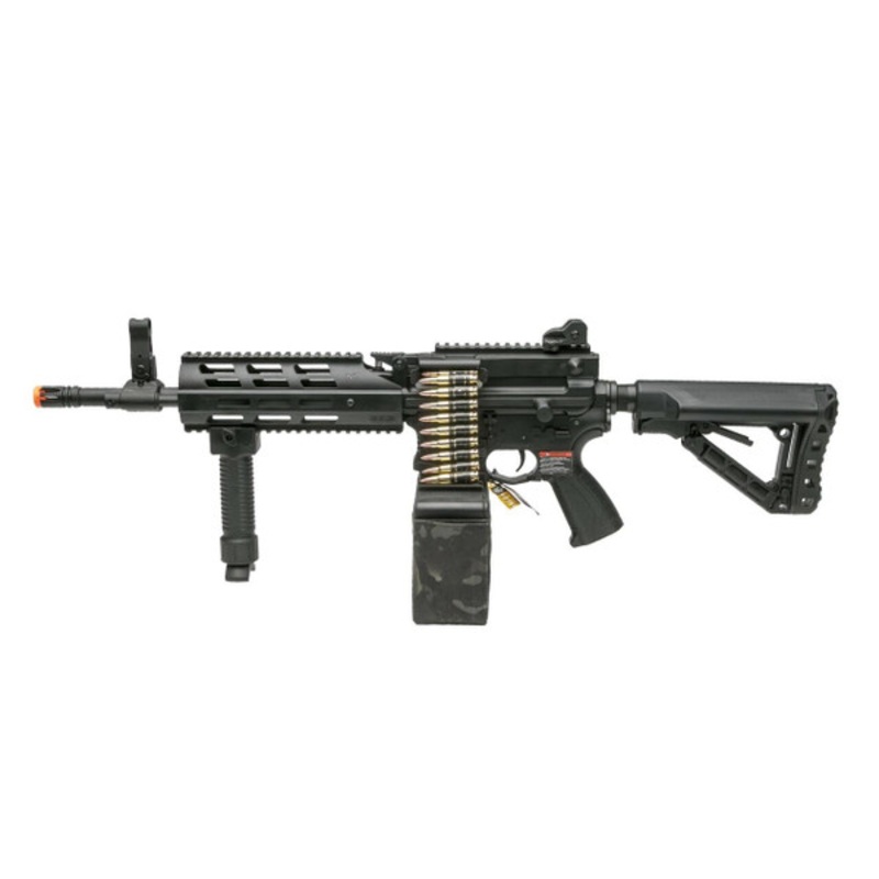 G&G CM16 LMG Airsoft Rifle w/ Camo Mag Cover, Black