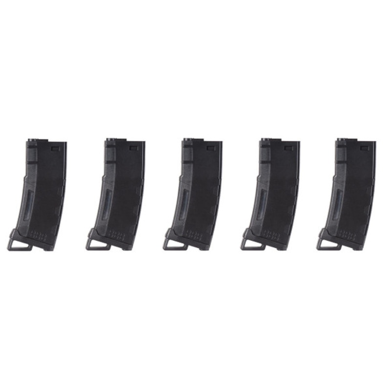 Lancer Tactical 130 Round High Speed Mid-Cap M4 Airsoft Magazine, Black, 5 Pack