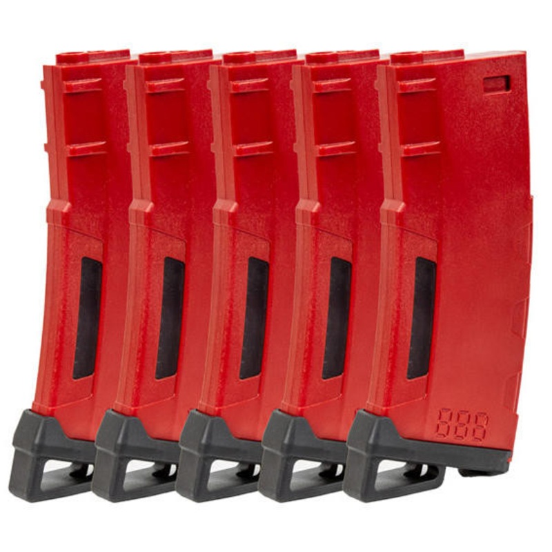 Lancer Tactical 130 Round High Speed Mid-Cap M4 Airsoft Magazine, Red, 5 Pack