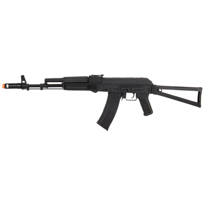 Lancer Tactical AK-74M AEG Airsoft Rifle, Skeleton Foldable Stock, Black