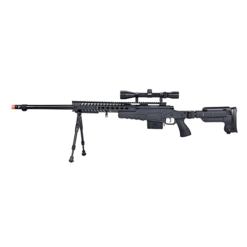 WellFire MB4418-3 Bolt Action Airsoft Sniper Rifle w/ Scope & Bipod, Black
