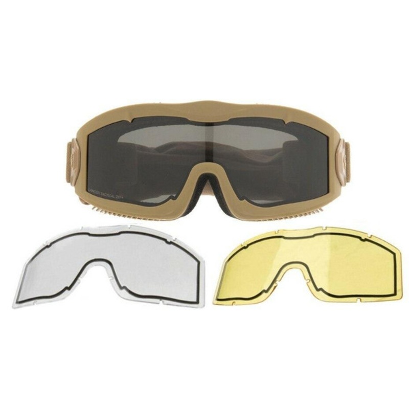 Lancer Tactical AERO Series Dual Pane Airsoft Goggles, Tan w/ Smoked, Yellow, & Clear Lens