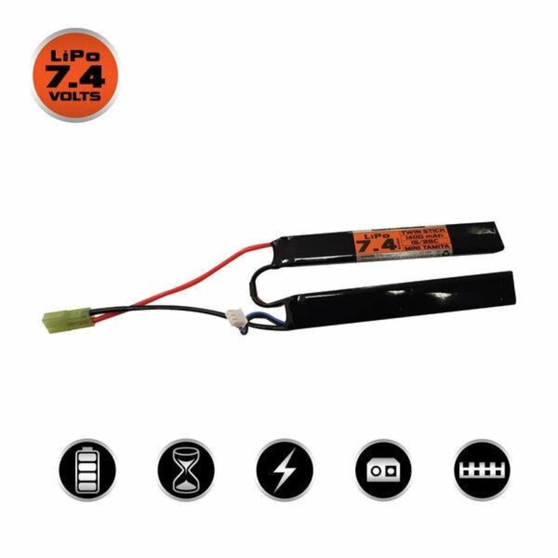 Valken 7.4V 1400mAh 25C Split Airsoft LiPO Battery, Small Tamiya