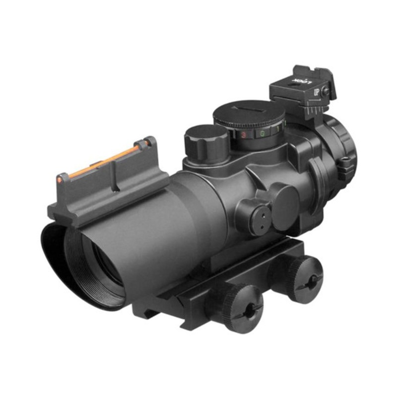 AIM Sports 4X32 Tri Illuminated Scope with Fiber Optic Sight Mil-Dot Reticle, Black