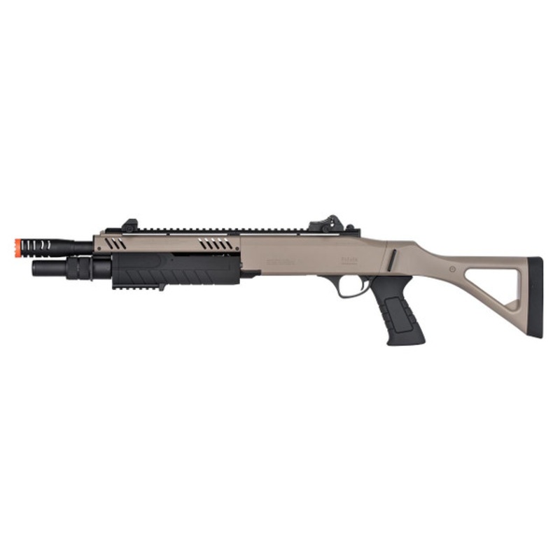 BO Manufacture FABARM STF12 11 Barrel Pump Action Airsoft Shotgun w/ Stock, Dark Earth