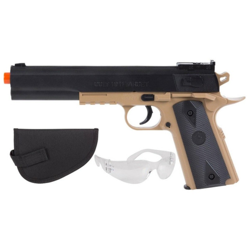 Colt 1911 Spring Pistol Kit w/ Holster and Safety Glasses, Black/Tan