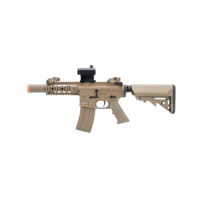 Colt Licensed Elite Line M4 SBR w/ 5 Quadrail M4 AEG Airsoft Rifle by Cybergun, Tan