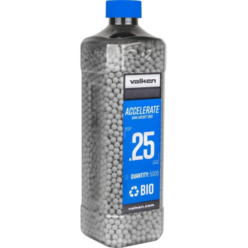 Valken Accelerate 0.25g BBs, 5000 CT., White, Bio