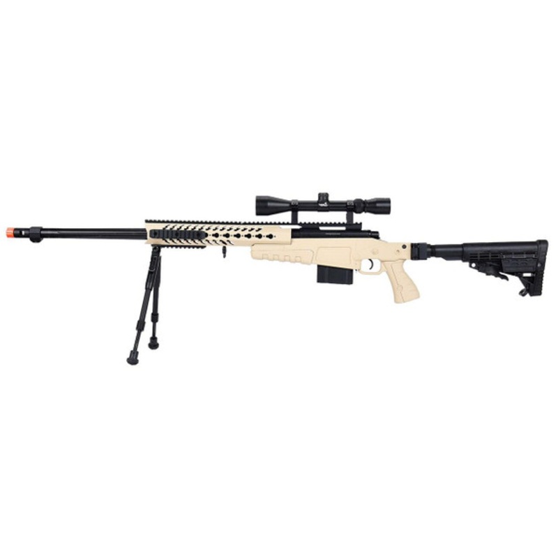 WellFire MB4418-1 Bolt Action Airsoft Sniper Rifle w/ Scope & Bipod, Tan