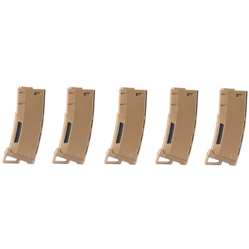 Lancer Tactical 130 Round High Speed Mid-Cap M4 Airsoft Magazine, Tan, 5 Pack