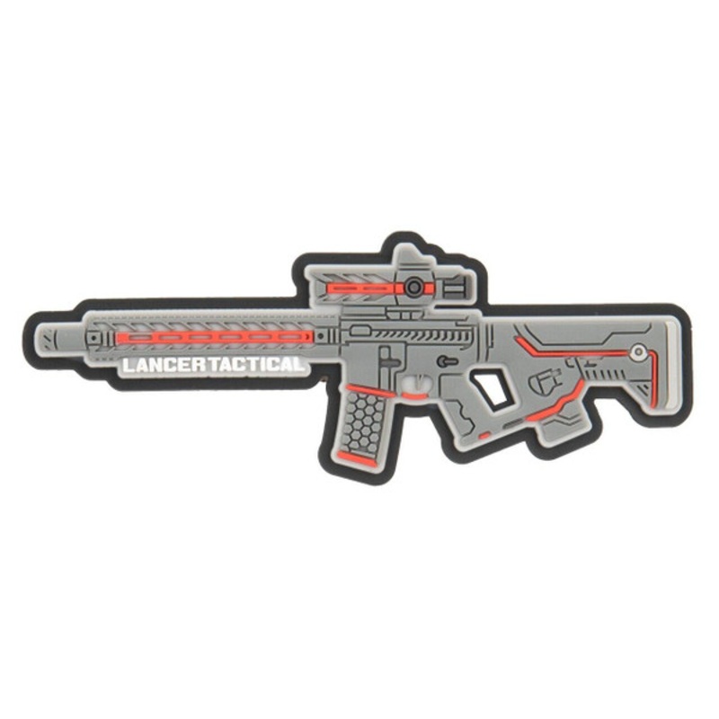 Lancer Tactical LT-34 Rifle PVC Morale Patch, Gray / Red