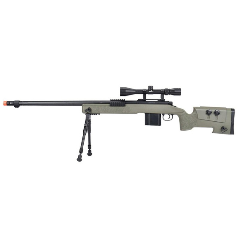 WellFire MB4416 M40A3 Bolt Action Airsoft Sniper Rifle w/ Scope & Bipod, OD Green