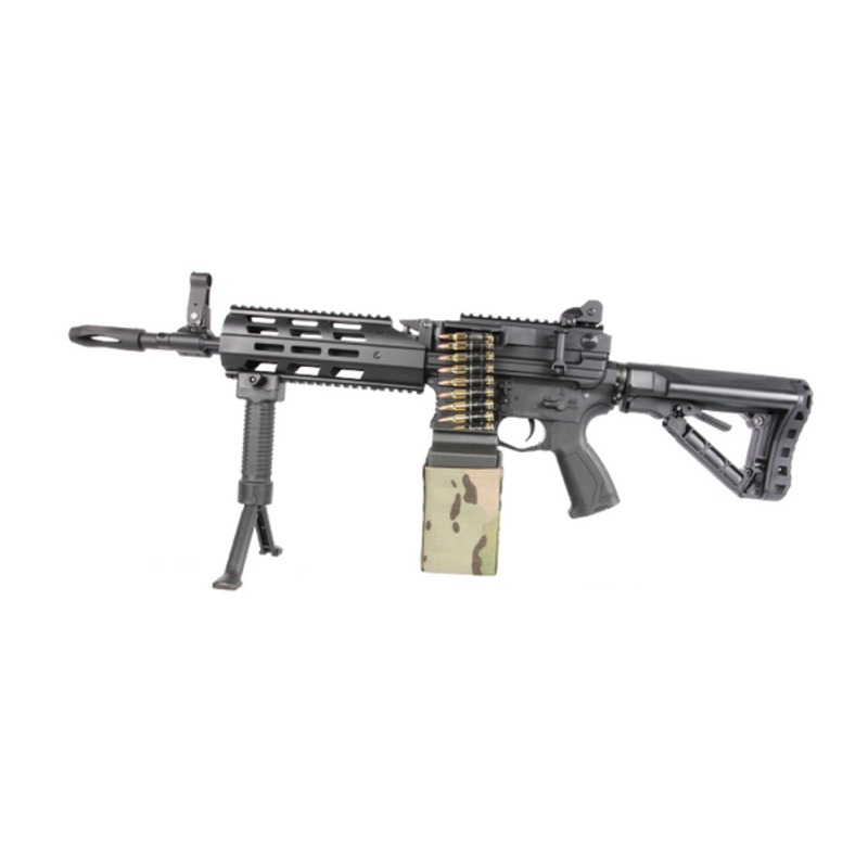 G&G CM16 LMG Airsoft Rifle w/ Tan Mag Cover, Black