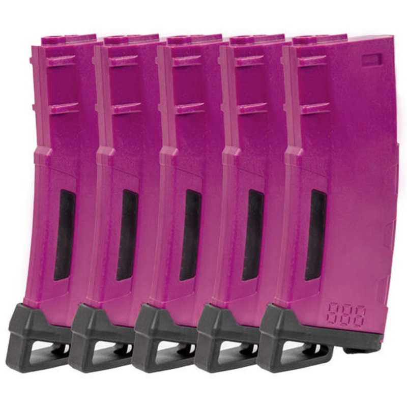 Lancer Tactical 130 Round High Speed Mid-Cap M4 Airsoft Magazine, Purple, 5 Pack
