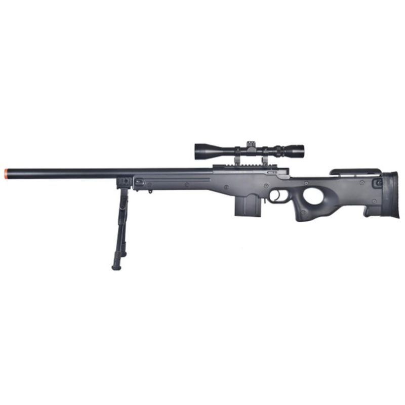 WELL L96 AWS Bolt Action Airsoft Rifle with Bipod and Scope, Black