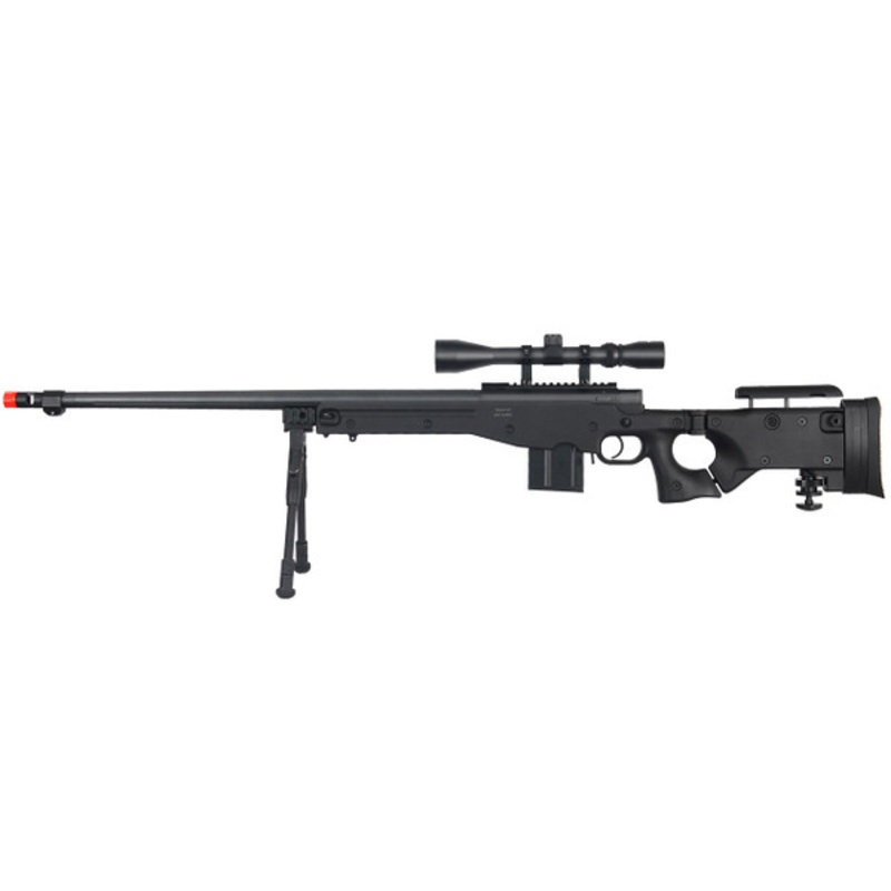 Well L96 Style Bolt Action Airsoft  Rifle with Fluted Barrel, Scope & Bipod, Black