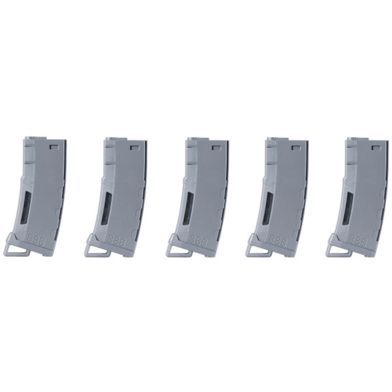 Lancer Tactical 130 Round High Speed Mid-Cap M4 Airsoft Magazine, Gray, 5 Pack