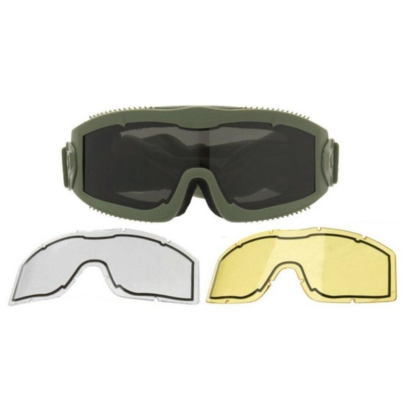 Lancer Tactical AERO Series Dual Pane Airsoft Goggles, Green w/ Smoked, Yellow, & Clear Lens