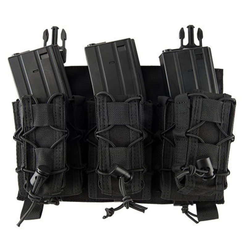 Lancer Tactical Hook & Loop Adaptive Triple M4/Pistol Mag Pouch, Black