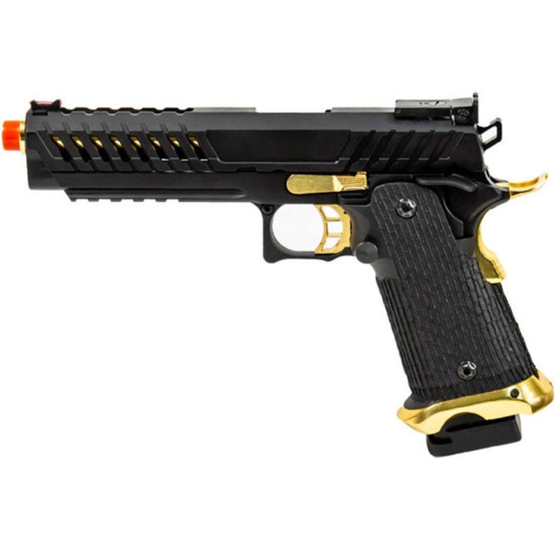 Lancer Tactical Knightshade Hi-Capa Gas Blowback Airsoft Pistol, Black/Gold