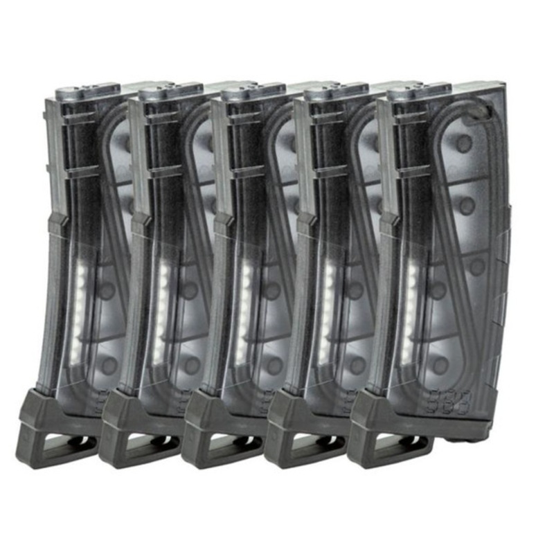 Lancer Tactical 130 Round High Speed Mid-Cap M4 Airsoft Magazine, Smoke, 5 Pack