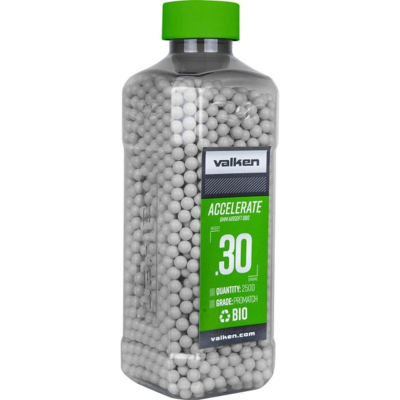 Valken Accelerate 0.30g BBs, 2500 CT., White, Bio