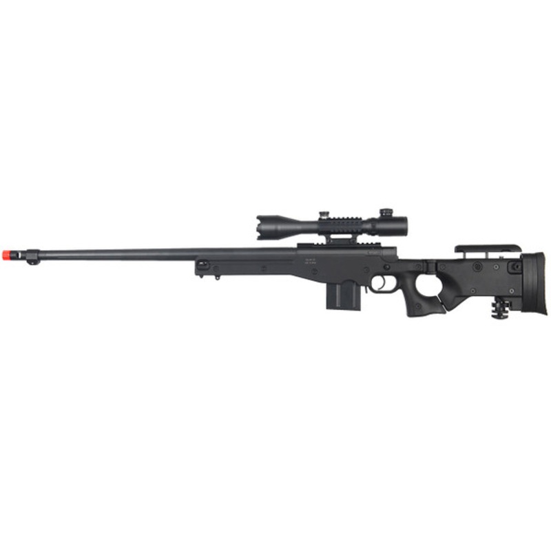Well L96 Style Bolt Action Airsoft Rifle with Fluted Barrel & Illuminated Scope, Black