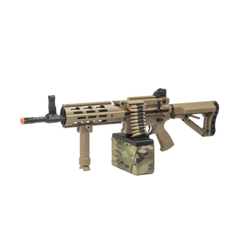G&G CM16 LMG Airsoft Rifle w/ Tan Mag Cover, Tan