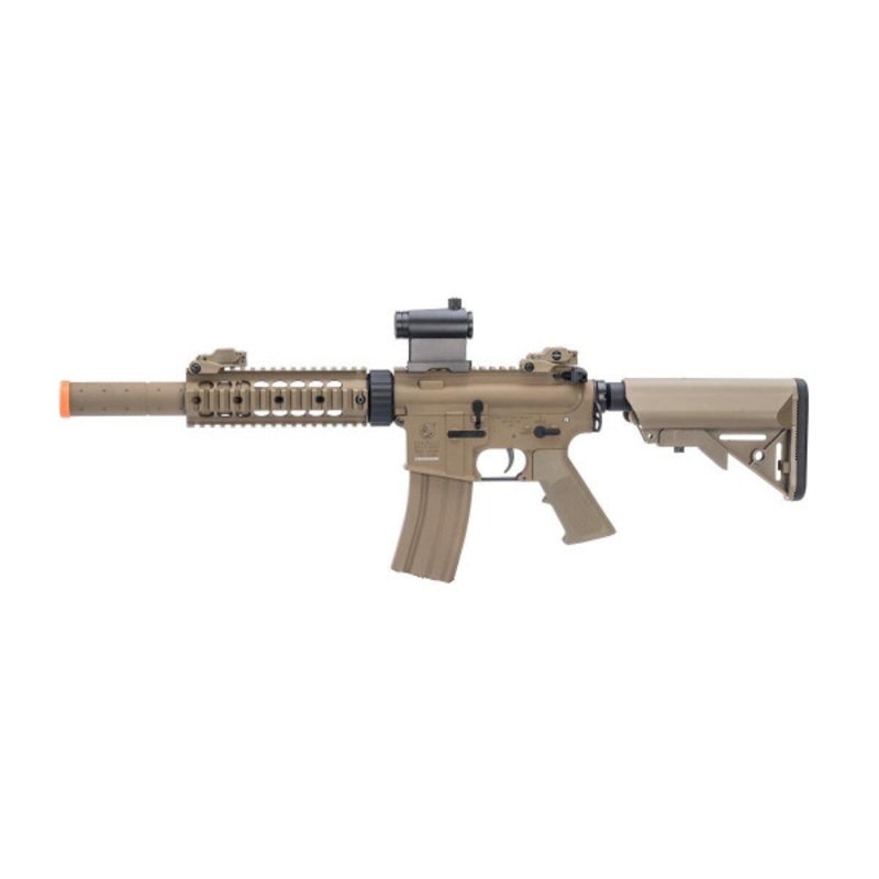Colt Licensed Elite Line M4 CQB-R w/ 7 Rail M4 AEG Airsoft Rifle by Cybergun, Tan