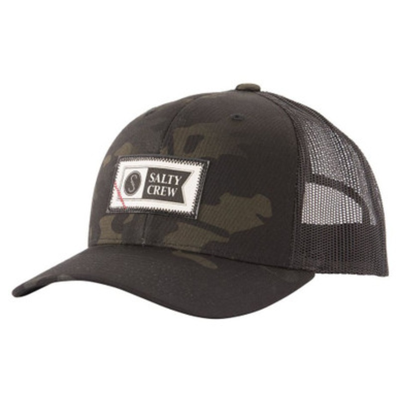 Salty Crew TopStitch Retro Trucker Hat – Multicam Black