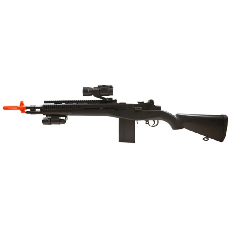 AGM M14 SoCom Spring Airsoft Rifle w/ Red Dot Scope & Flashlight, Black