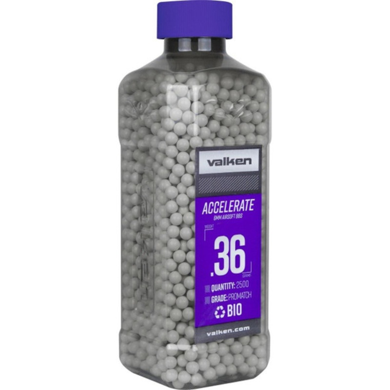 Valken Accelerate 0.36g BBs, 2500 CT., White, Bio