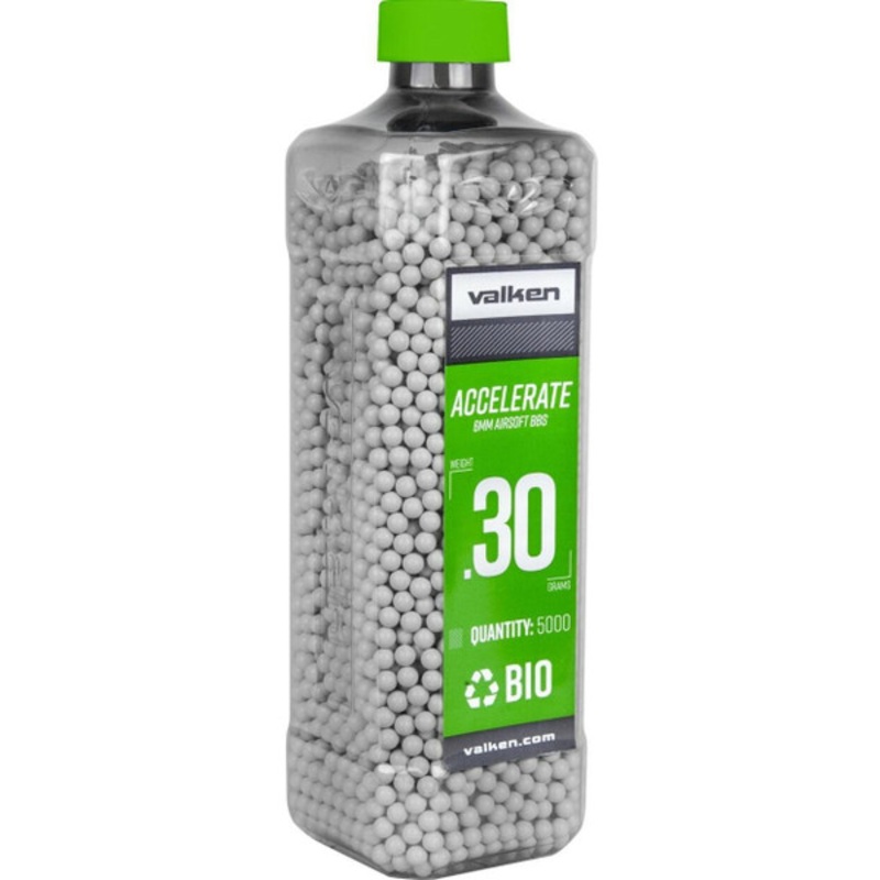 Valken Accelerate 0.30g BBs, 5000 CT., White, Bio