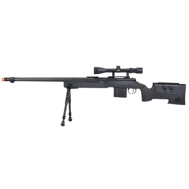 WellFire MB4416 M40A3 Bolt Action Airsoft Sniper Rifle w/ Scope & Bipod, Black