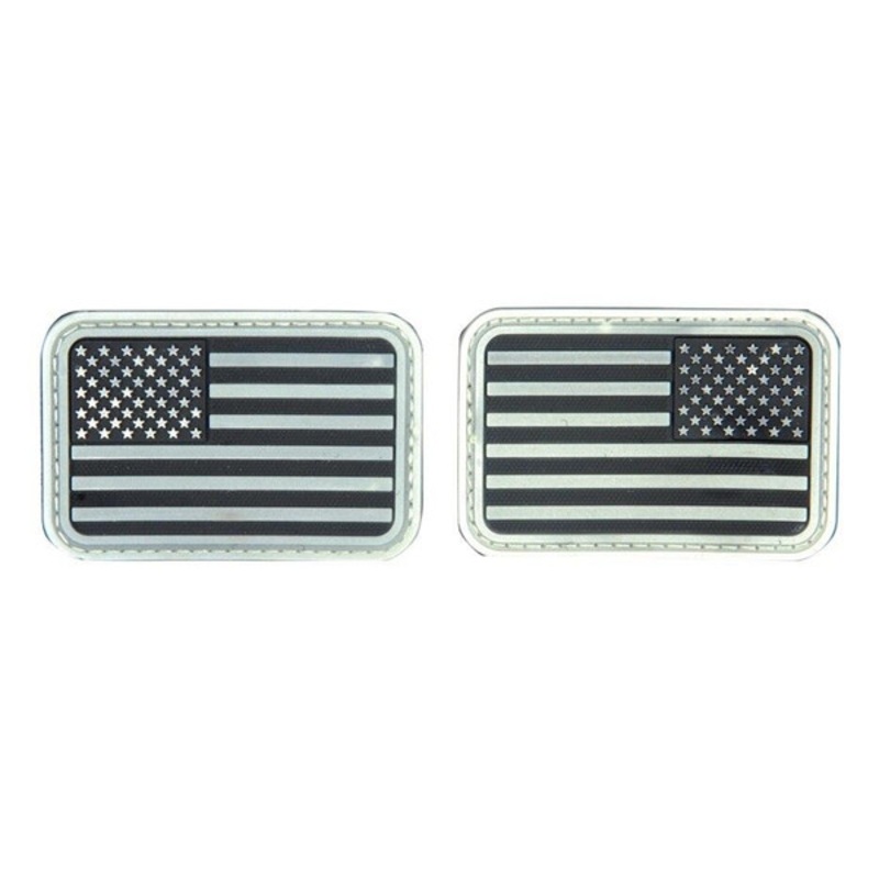 Lancer Tactical USA Flag Forward and Reverse Velcro Patches, Glow in the Dark White, Set of 2