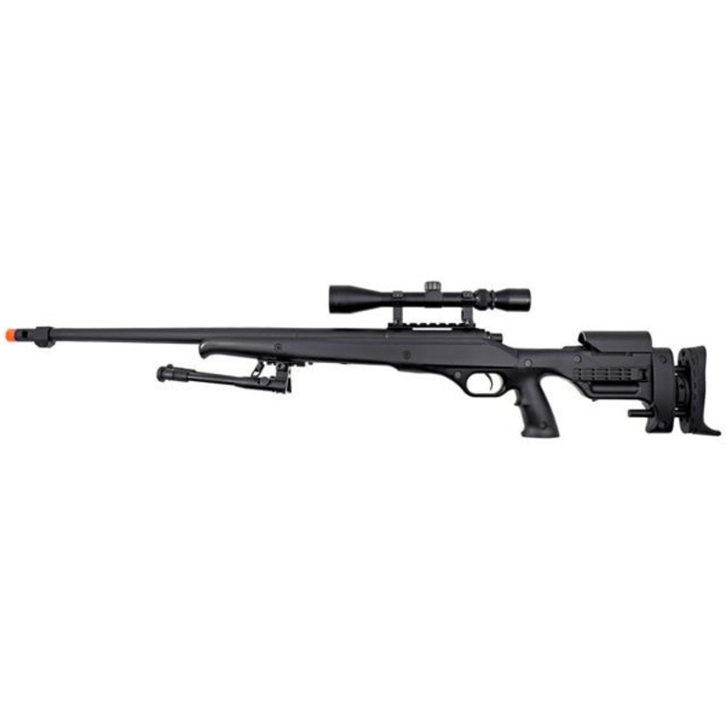 Well MB12 Heavy Weight Bolt Action Airsoft Sniper Rifle w/ Scope & Bipod, Black