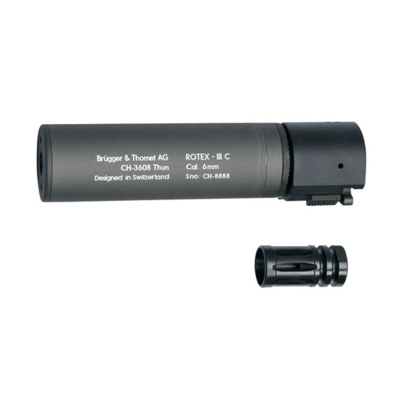 B&T ROTEX III C Metal QD Barrel Extension and Metal Flash Hider, Grey, 6.2