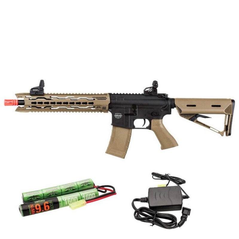 Valken Battle Machine AEG V2.0 TRG-M Carbine, Black/FDE/Tan w/ Battery & Charger