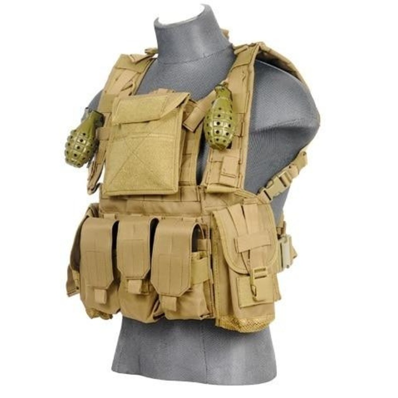 Lancer Tactical Modular Chest Rig with Pouches, Tan