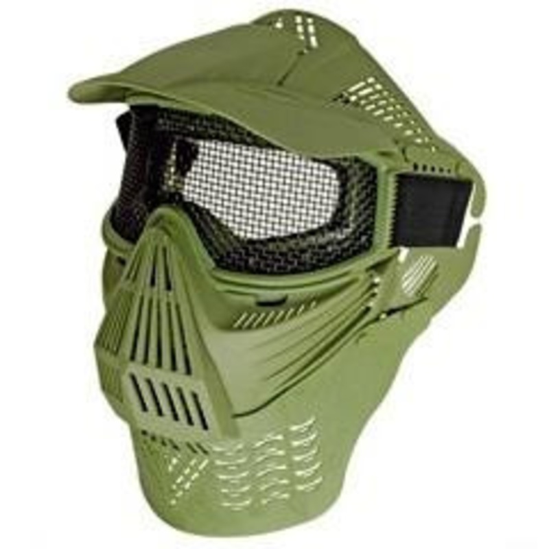 Full Face Mask with Mesh Goggles and Neck Protector, Green
