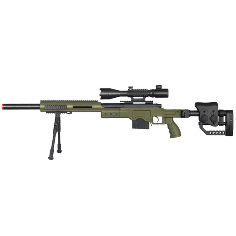 Well MB4410 Bolt Action Sniper Rifle w/ Illuminated Scope & Bipod, OD Green