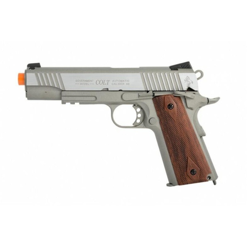 Colt 1911 .45 ACP CO2 Rail Gun Blowback Airsoft Pistol, Stainless
